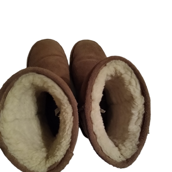 Bear Paws Boots Emma Short Suede Sheep Skin Wool Sz 6 Tan Comfortable EUC - Picture 4 of 6